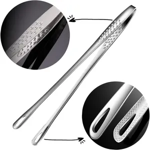 2 Pcs (11 In & 9.45 In) Bbq Tongs – Korean Barbecue & Grill Tools,Kitchen Tongs, Stainless Steel Heavy Duty For Cooking, Meat, Bread & Ice, Clip Head Hollow Design