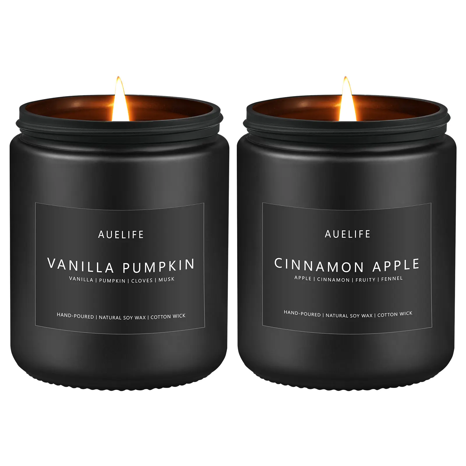 2 Pack Fall Candles | Vanilla Pumpkin Candle + Cinnamon Apple Candle - Scented Candles for Fall, Fall Soy Candles - Autumn Candles for Home, Fall Gifts - 7oz Black Jar Candles