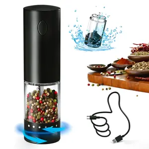 Rechargeable Electric Pepper Grinder,  Adjustable Coarseness Salt and Pepper One-Handed Grinder White LED Light and External Adjustable Coarseness Suitable for Kitchen, Dining Room, BBQ, Camping