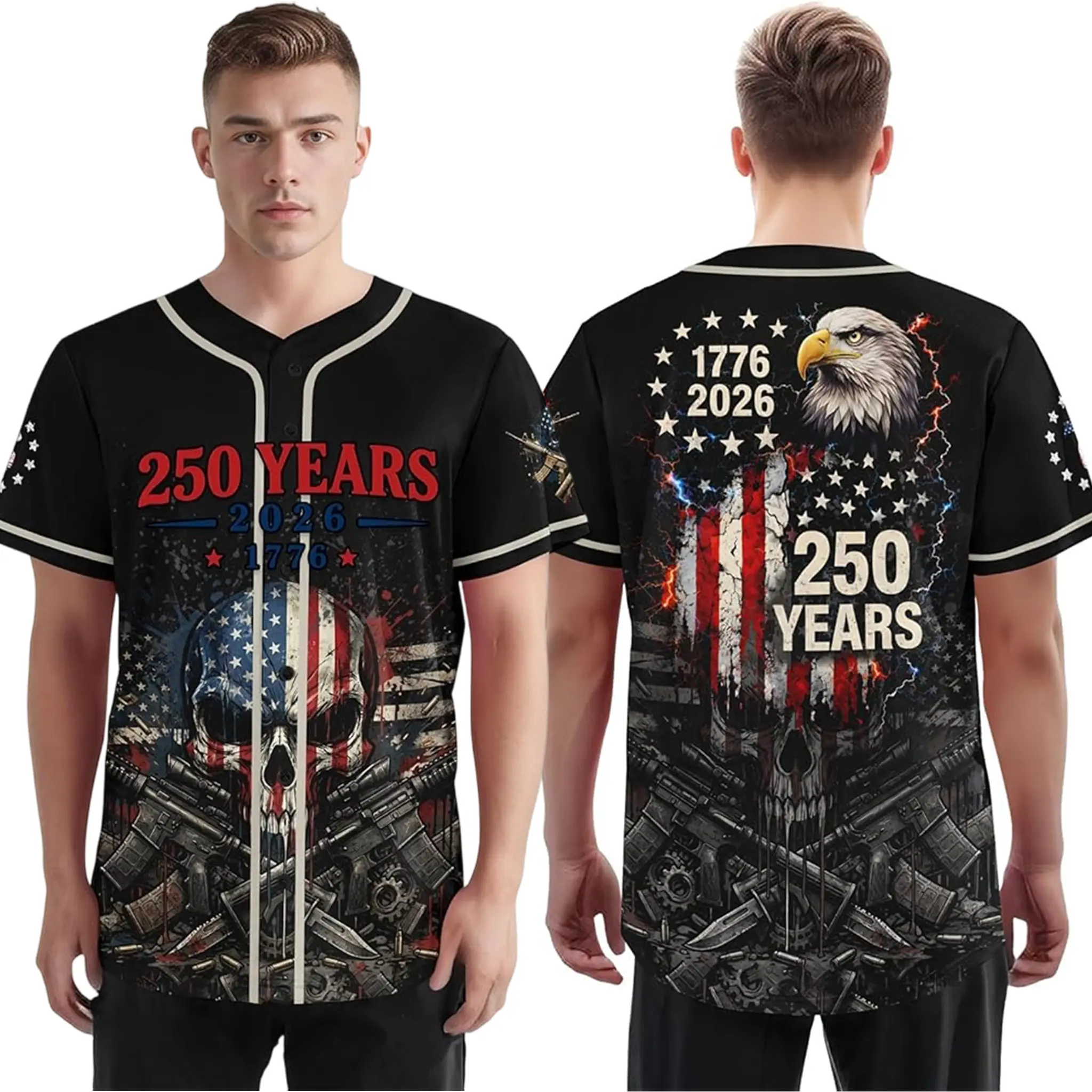1776-2026 USA 250 Years Anniversary Baseball Jersey Shirt Men Patriotic Street Punk Style Hip Hop Athletic Baseball Shirt XS-5XL American Flag Retro Button Down Streetwear Fashion Top Unisex fit, soft comfortable streetwear fashion Sports Tops Sports Clot