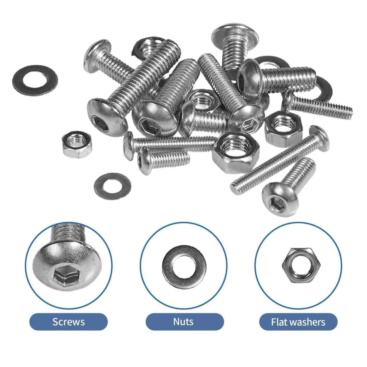 Metric Screw Assortment, Hex Socket Button Head Cap Screws and Nuts Washers Assortment Kit, 304 Stainless Steel Metric Set Screws