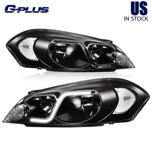 Fit For 06-2016 Chevy Impala Limited Clear Corner Black Housing Headlight Lamps G-PLUS