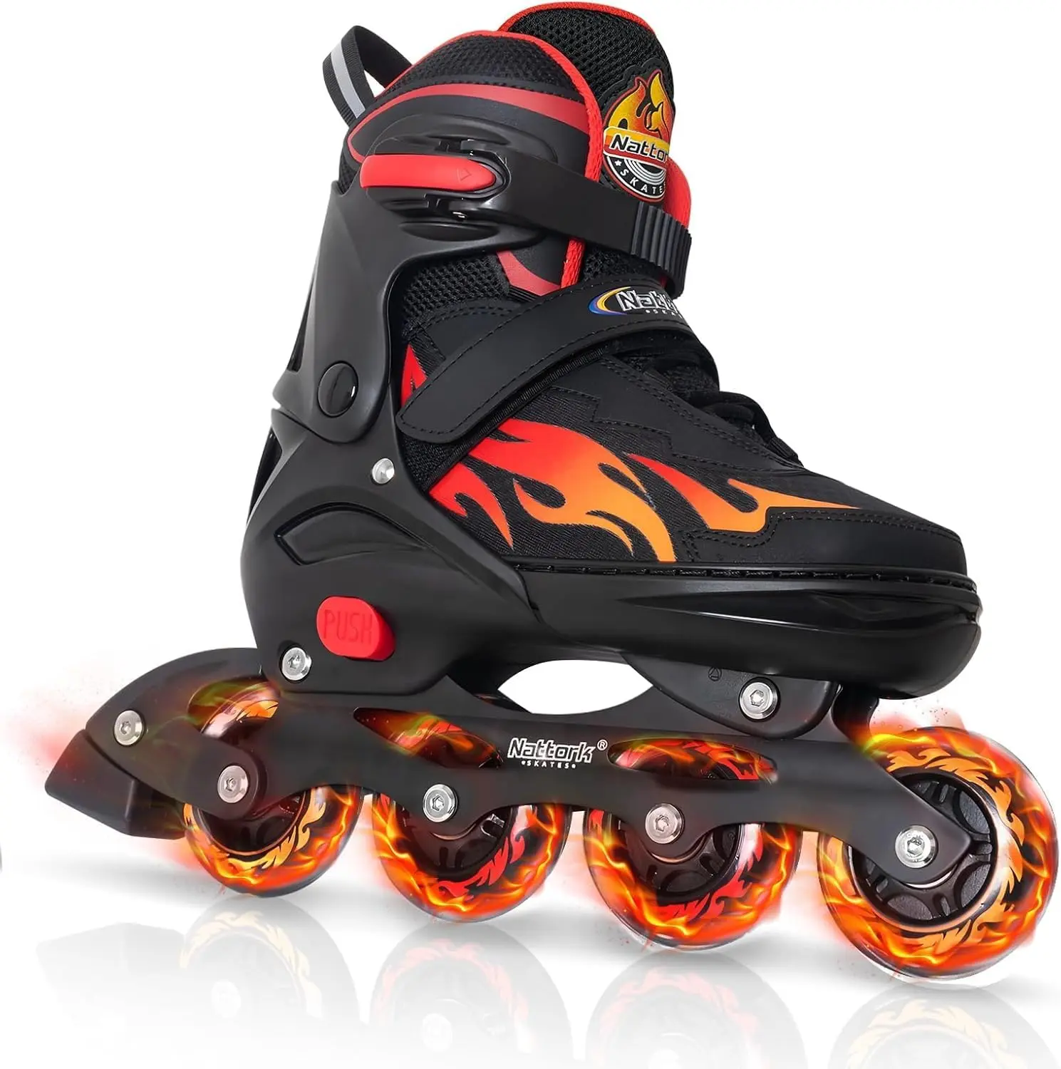 Nattork Flame Lightning Inline Skates for Kids Teens, 8 White Light-Up Wheels, 4 Size Adjustable, Triple Ankle Support, ABEC-7 Bearings, Cool Street Style Gift for Boys Girls Ages 4-16