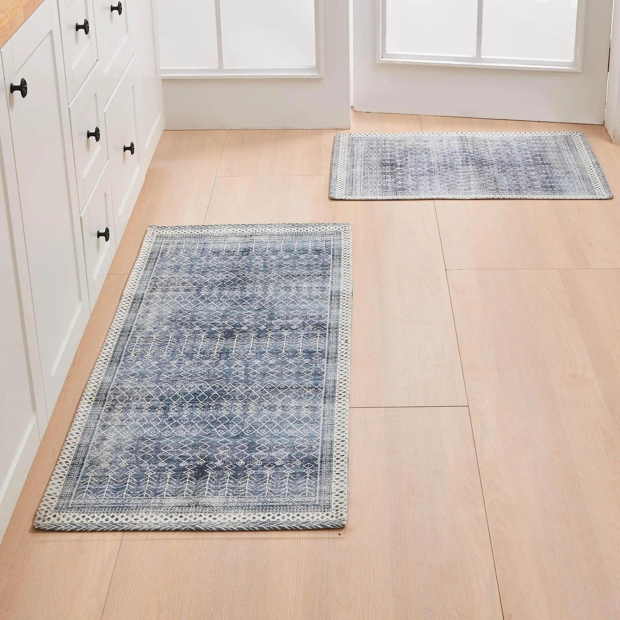 Neve Collection 2-Pack Distressed Moroccan Machine Washable Accent Area Rugs & Patterned Rug Runners