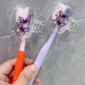 2pcs Noble Purple Butterfly Toothbrush Clip Portable Combination Set Home Brush Clip Protective Cover Suitable for Home and Travel