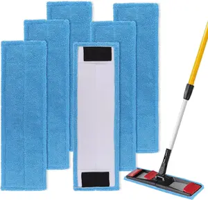 Replacement Flat Mop Pads Fit for Commercial 18 Inch Adaptable Mops - 6 Pack Wet & Dry Microfiber Professional Cleaners Reusable Refills for Light-Duty Floor Cleaning- Blue