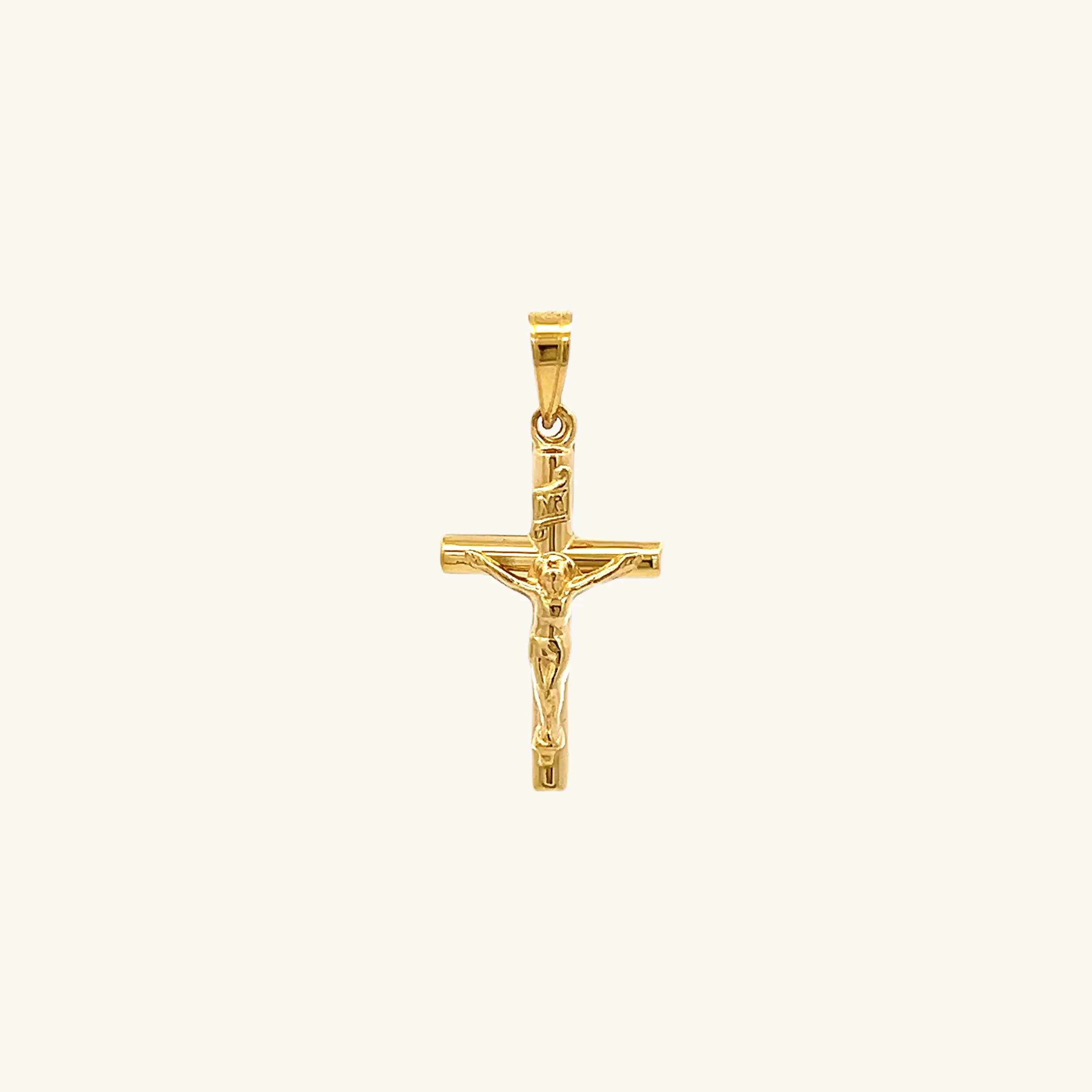 14K YELLOW GOLD XS TUBE INRI CRUCIFIX PENDANT