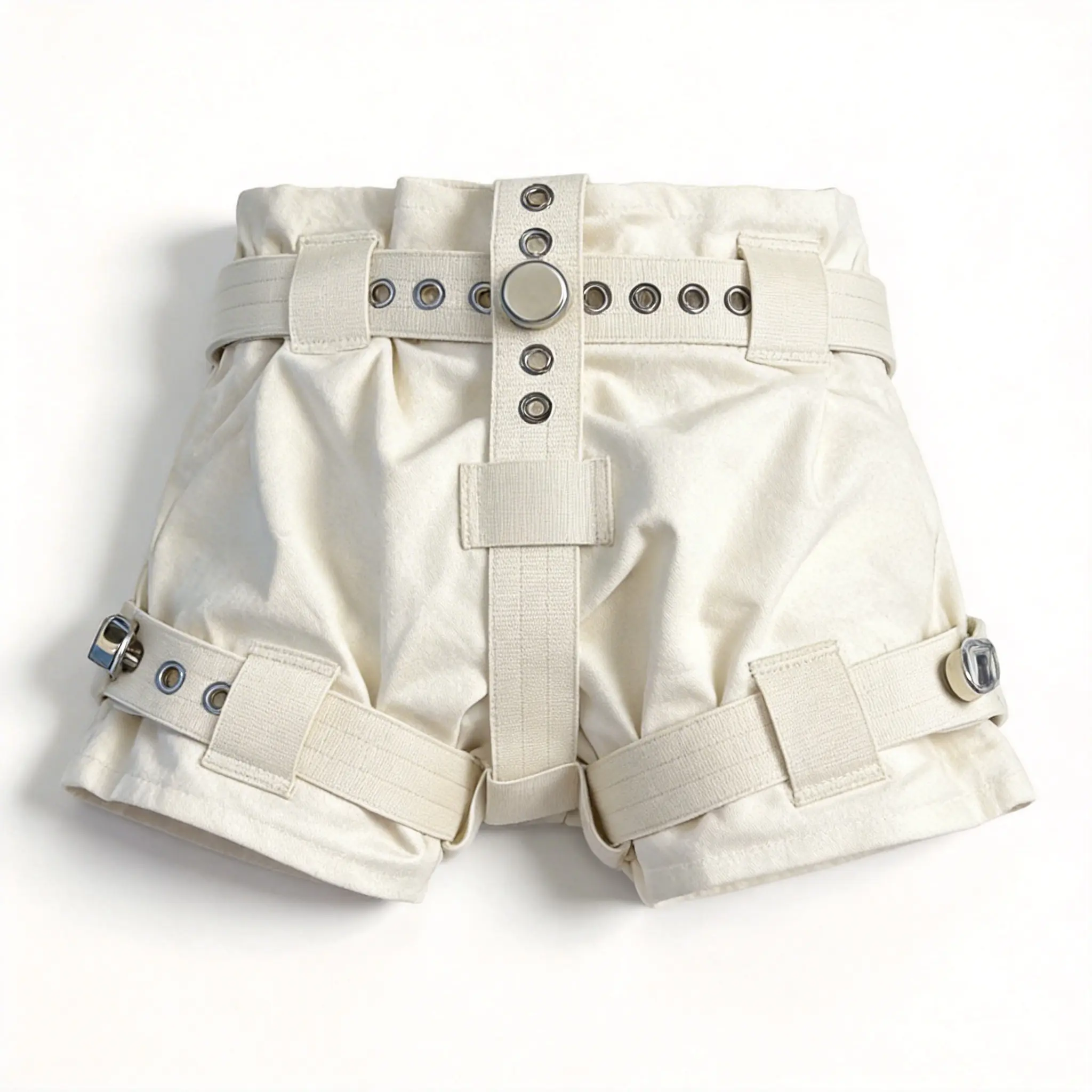 Adult Diaper Cover Shorts with Magnetic Lock, Beige Cotton, Reusable & Washable – Lockable Incontinence Waist Restraints Underwear for ABDL, Bedridden, Seniors, Paralyzed, and Diaper Lovers