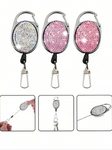 Diamond-Studded Retractable Key Chain Key Rings,Shiny Accessories, Easy Pull Buckle,With 360° Rotation, Belt/Carabiner Clip, Key Chain Ring, Snap Fastener,  Creative Carabiner Key Ring, Can Be Hung On Keys,   Backpacks, Birthday Souvenirs,Valentine's Day