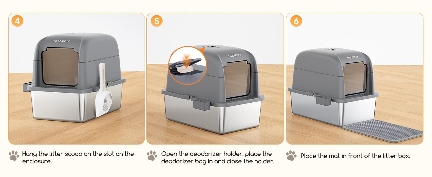 MeoWant LB02 Stainless Steel Cat Litter Box - Extra Large 3-in-1 Detachable Design, Odor-Free, 81L Capacity, Non-Stick, Scratch-Resistant, Rust-Free