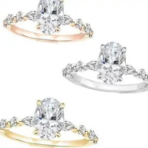 3 CT 925 Sterling Silver Ring Oval Cut Cubic Zirconia Engagement Solitaire Halo Promise Ring for Women
