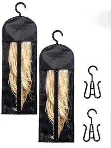 4-Pack Hair Extension Holder - Wig Storage Bags with Hanger for Multiple Wigs, Dust-proof, Ideal for Hair Extensions & Accessories, Plastic Bags