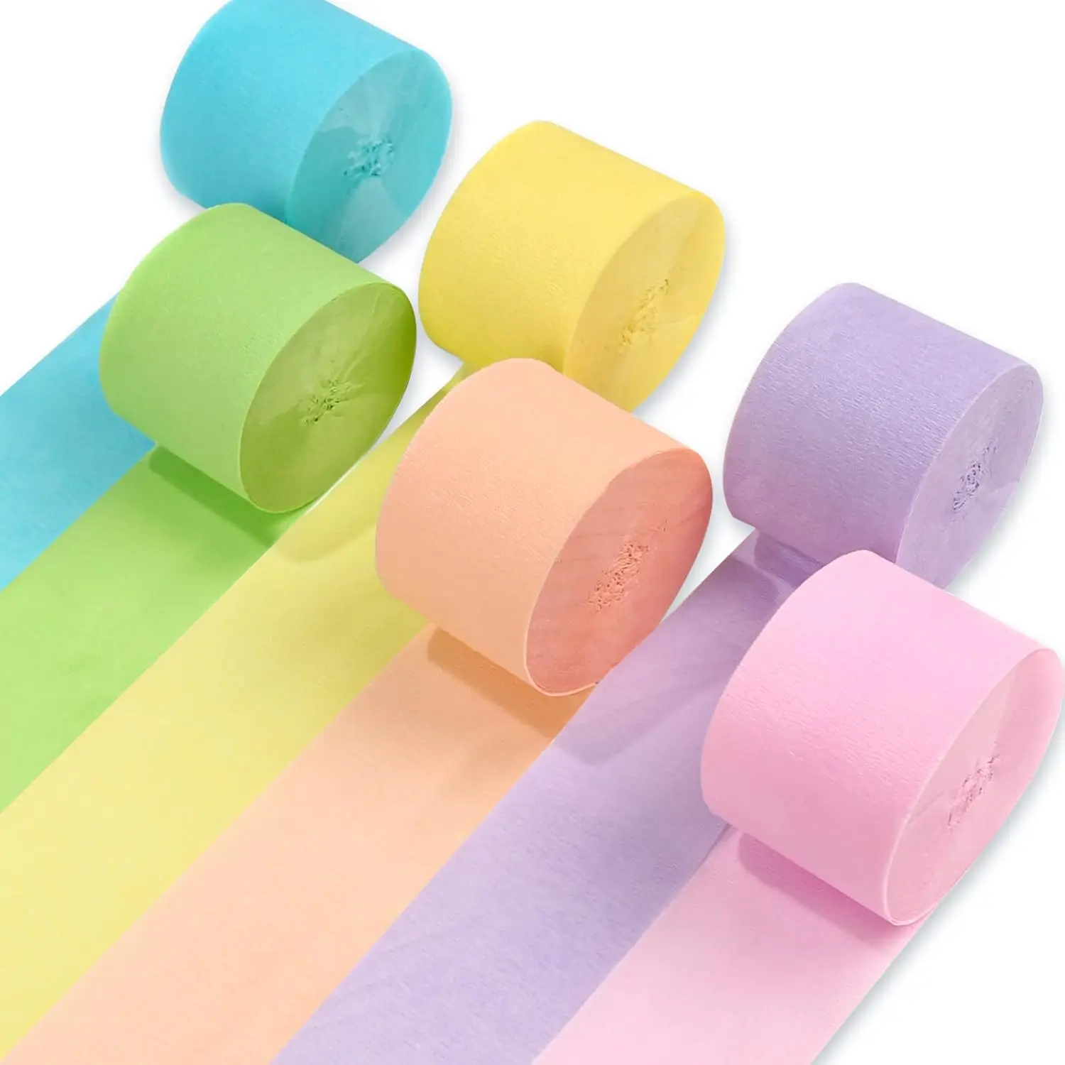 Crepe Paper Streamers 6 Rolls 492ft, Pack of Party Streamers in 6 Pastel Colors for Birthday Decorations, Party Decorations, Wedding Decorations (1.8 Inch x 82 Ft/Roll)