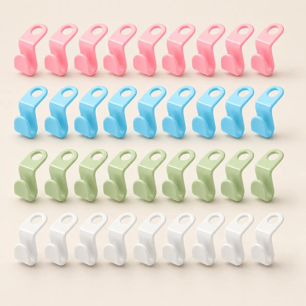 40pcs Sturdy Synthetic J-Hook Hanger Connectors (1cm), Home Organizer Accessory for Kids' Light-Duty Clothes Hanging & Closet Space Condensing, Random Color Sent