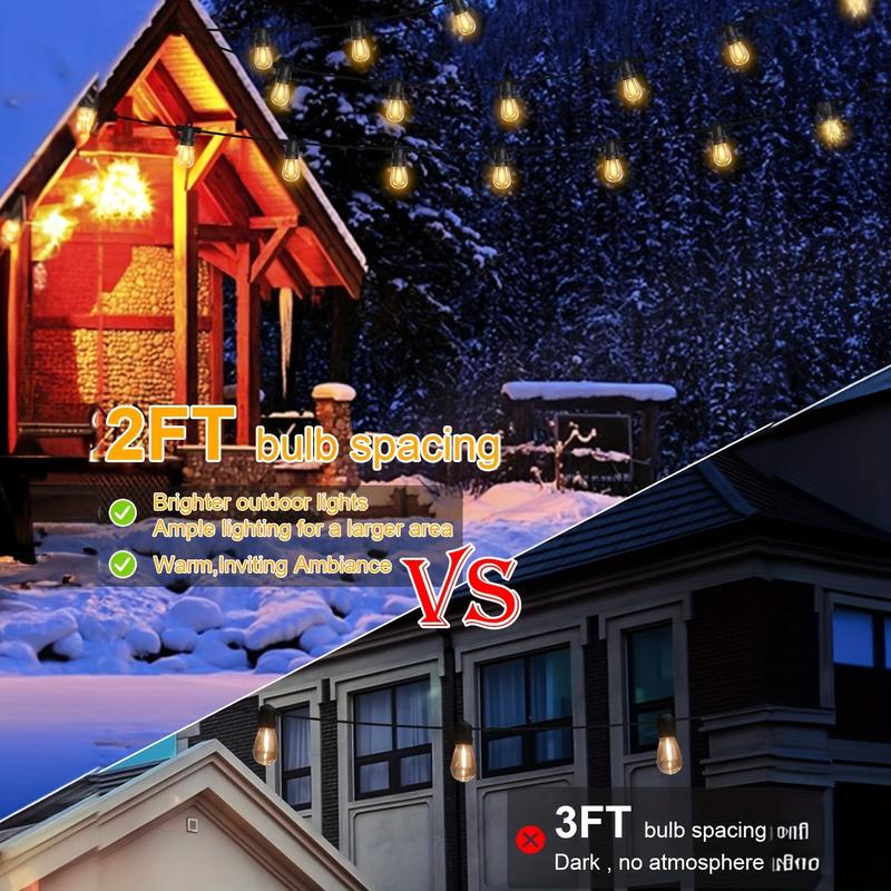35FT Solar S14 Outdoor String Lights Warm White Waterproof Patio Light with Remote Control & 3W Solar Panel Up to 12H Runtime