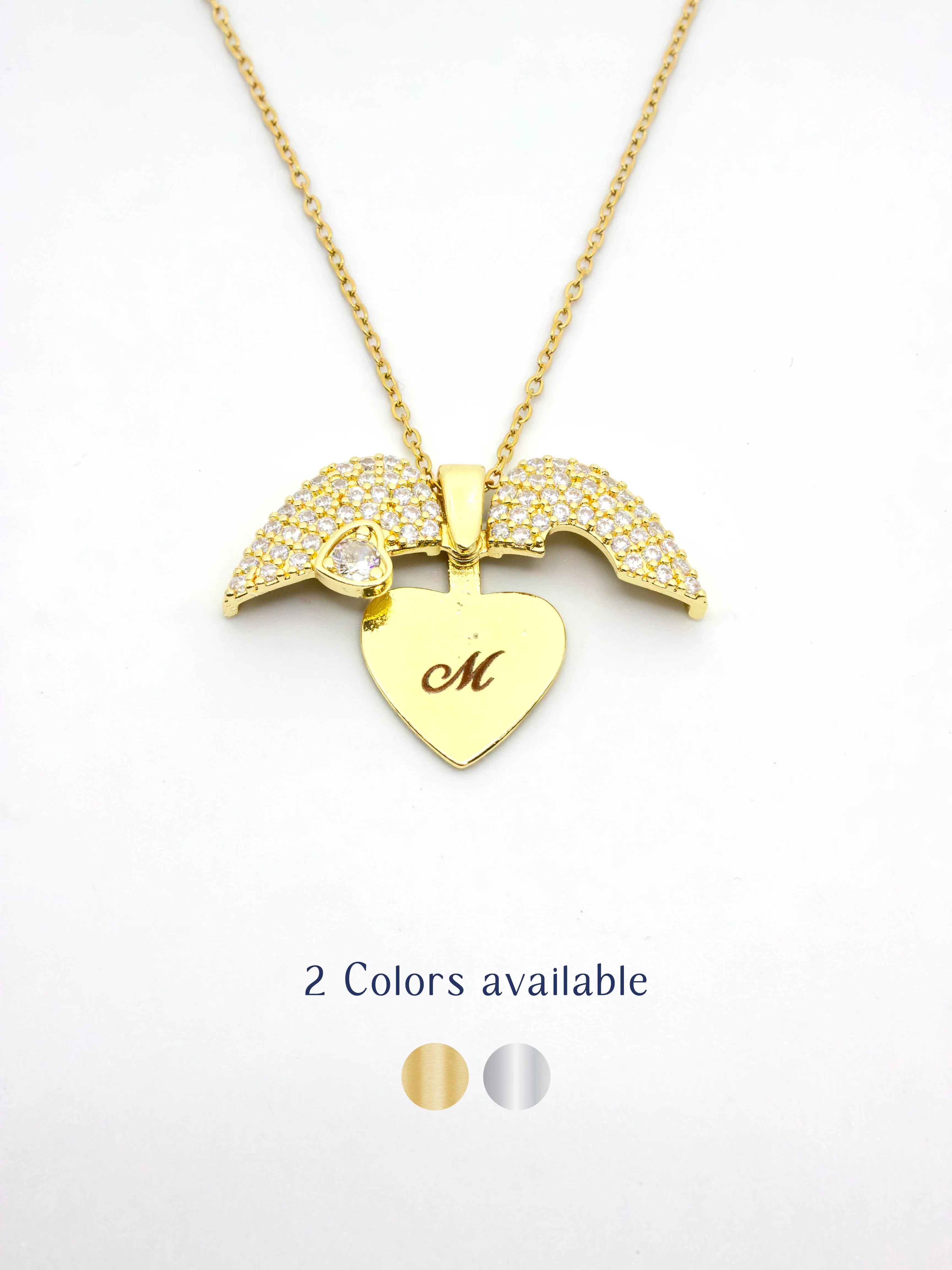 ENGRAVIA Custom Angel Wings Heart Necklace Personalized Engraving