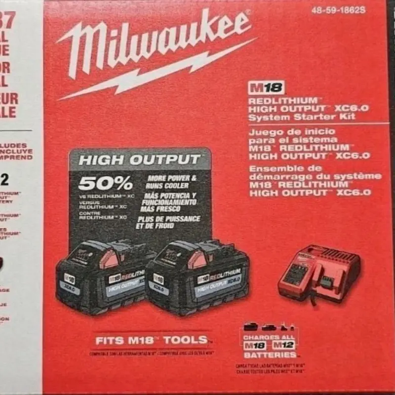 Milwaukee M18 XC6.0 Ah 2X HIGH OUTPUT Batteries Charger Starter Kit 48-59-1862S