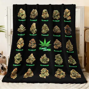 Novelty Flannel Blanket with Cannabis Buds & Leaf Print - Soft Cozy Plush Throw for Bedroom Living Room, Unique Weed - Themed Decor Blanket, Warm Fleece Blanket Ideal for All Seasons, Perfect