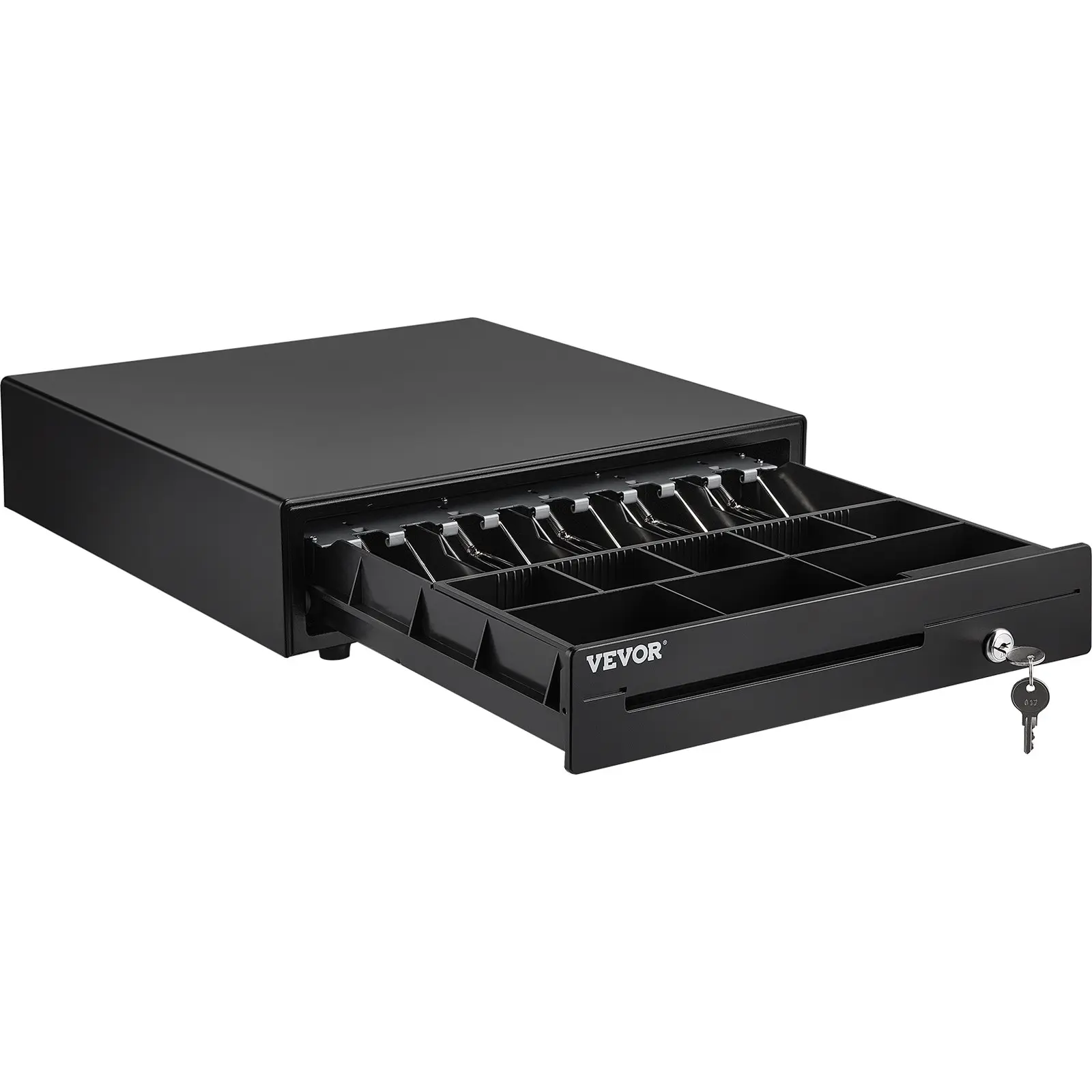 VEVOR ECD-4102 Heavy-Duty Metal POS Cash Register Drawer with Heavy Duty Construction, 16x16.5in, 16.1"x16.5"x4" 13.7lbs SPCC Steel, 12V, 5 Bill 8 Coin Movable Trays, Easy to Open Key Unlock (2 Keys) for Small Businesses, Banks
