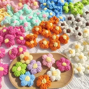 10pcs/50pcs/100PCS 1.6 Inch Flower Sew On Patches Floral Appliques Crochet Floral Petals Handmade Beautiful Crochet Flowers Petals Crocheted Flowers for DIY Hair Clothes Party Decor Craft