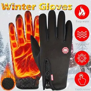 Touchscreen Thickened Warm Cycling Gloves, Fleece Lined Waterproof Windproof Anti-Slip Winter Bike Mitts, Christmas Gift for Friends