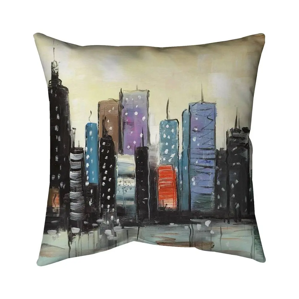 360 Stand 5541-1616-CI309 16x16 in. Abstract Art Skyline Motif Cityscape Print Blue Pillow - Polyester Fill, for Bedroom Home Decor, Art-Inspired Standard Pillows, Blue Standard Pillows