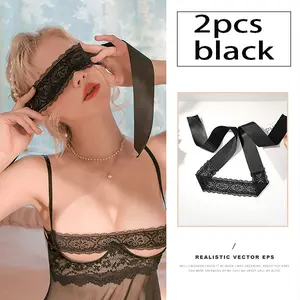 2 Pack Satin Blindfold Black Long Tie-On Silky Eye Mask for Couples Romantic Gift for Anniversaries Date Night & Playful Fun Sleep Mask Polyester Material