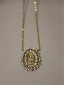Virgin Mary Necklace Moissanite 925 Silver Gold Plated