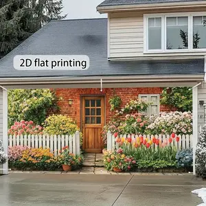 1pcs Cozy Farmhouse Garage Decor Curtain, 2D Flat Print Sunshade Door Curtain, Outdoor Garden Decoration Cloth Curtains