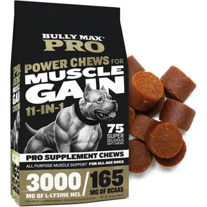 11-in-1 Dog Muscle Builder Power Chews - High Protein Muscle Gain Supplement with Amino Acids - Vet-Recommended for Puppy & Adult Canines, All Breeds & Ages - Made in USA - 75 Soft Chews