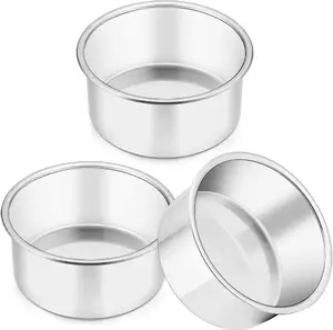 4 Inch Cake Pan, Mini Cake Pan Small Round Baking Tins Set Stainless Steel, For Baking Steaming Serving, Healthy & Sturdy, Easy Clean & Dishwasher Safe - Set of 3