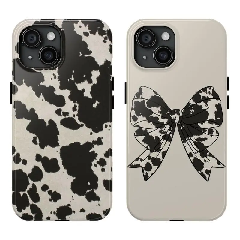 Black Cowhide Matching Couple Phone17 Pro Max Plus Air/16/15/14/13/12/11 Cases  Western Cowboy & Cowgirl