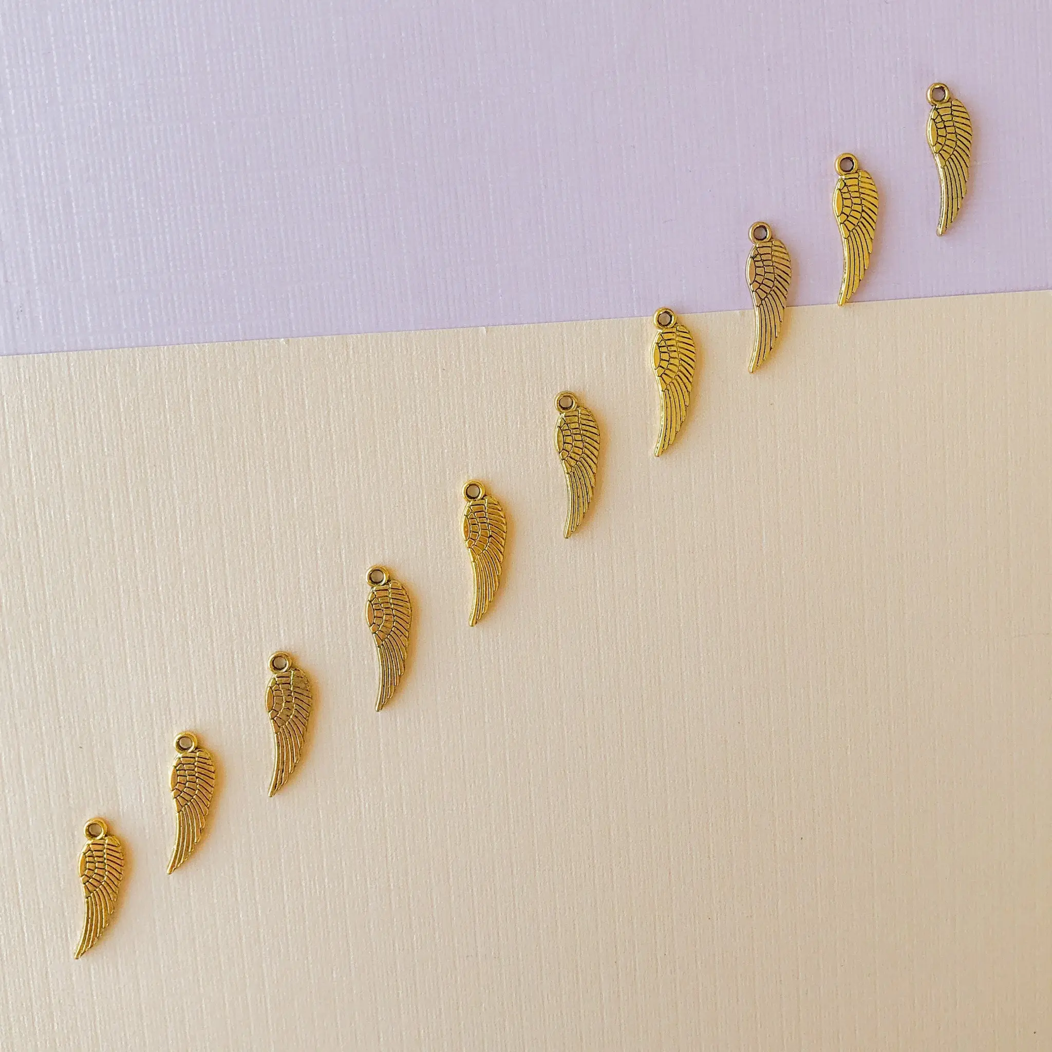 16mm Gold Plated Pewter Angel Wing Charm - 10 Pack