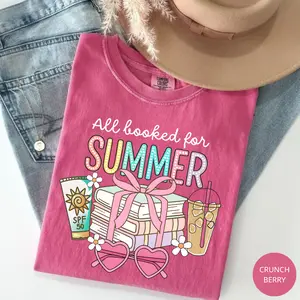 Comfort Colors All Booked For Summer Comfort Colors T Shirt, Bookish Summer Tee, Bookworm Gift, Teacher Shirt, Summer Reading Tee, Booktrovert Shirt, Librarian Shirt