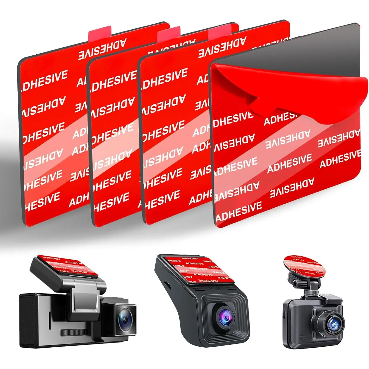 Double-Sided Stick-On Type High-Bond Square Pads for Dash Cam Windshield, 4Pcs 2.83in Heat-Resistant Car Interior Anti-Slip Stickers for Car Mount, Phone Holder Secure Hold