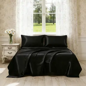 Luxury Pure Color Satin Bedding Set, 4 Piece Set Includes Satin sheet, Fitted Sheet, Pillowcases, No Insert Soft Comfortable, Perfect Gift Choice, Satin Bed Sheets
