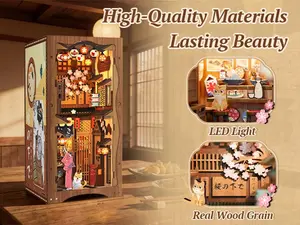 Under The Cherry Blossom DIY Book Nook Kit, Fresh Style 3D Wooden Puzzle with Built-in LED Light, Fun Stress Relief Assembly for Adults Teens, Exquisite Gift for Family Friends, Easy to Assemble