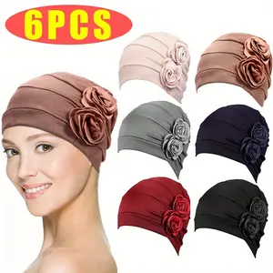 6 Pieces Women Headwrap Turban Chemo Cancer Headwear African Headwrap Hair Pre-Tied Turbans Fashion Head Covering