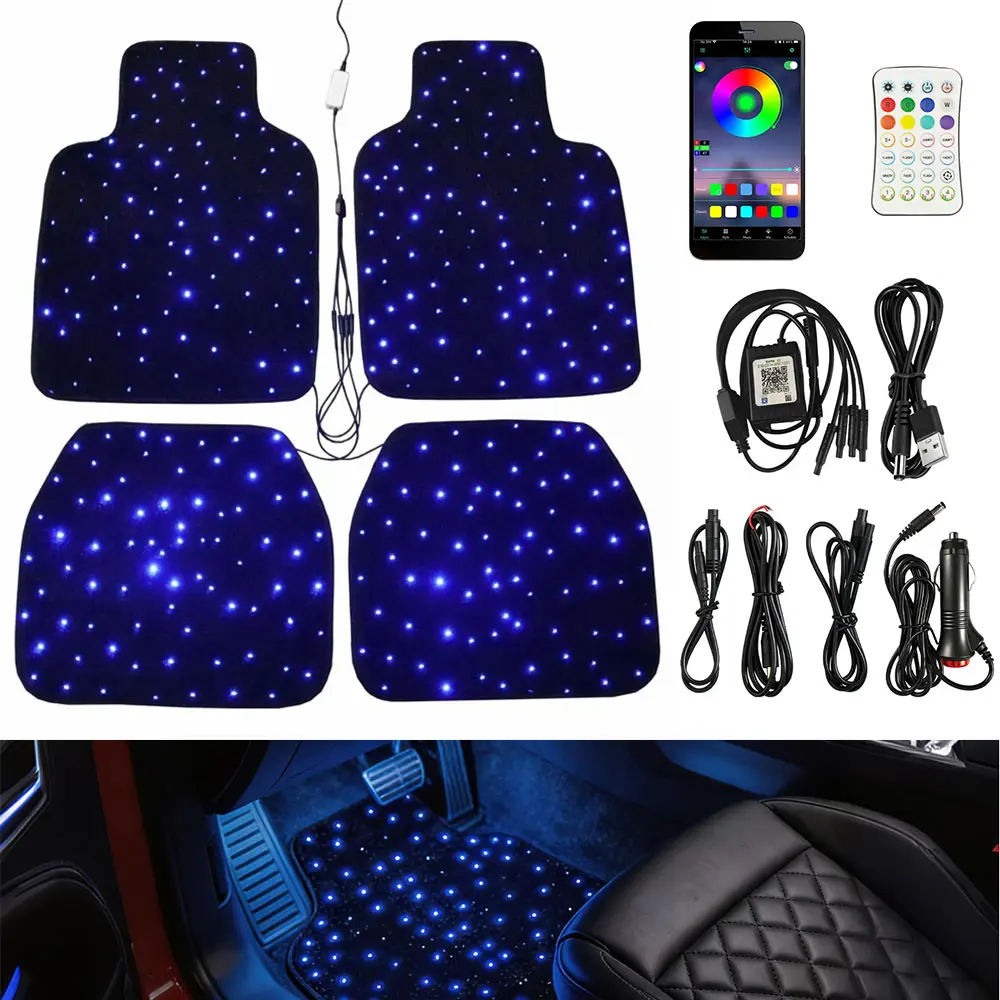 Luxury Starlight LED Car Floor Mats, 4pcs Starry Star Light Floor Mats Washable Fiber Optic Lights APP/Remote Control Music Mode Sound Activated Interior Lights for Cars, SUVs, Trucks Car Accessories, Cars, Auto Parts Accessories