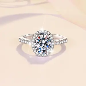 6A Cubic Zirconia S925 Sterling Silver Halo 2 Carat Ring Elegant Luxury Daily Life Woman Birthday Gift Engagement Ring Springtok-290