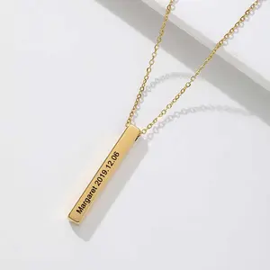 Personalized 4-Sided Vertical Bar Necklace - Custom Engraved 3D Name Pendant Meaningful Gift