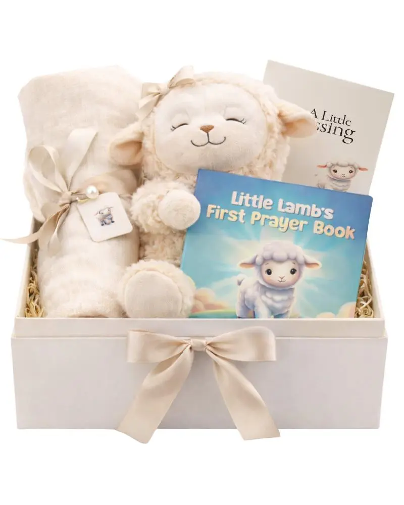 Baby Lamb Baptism Gift Set - Beige Keepsake Box