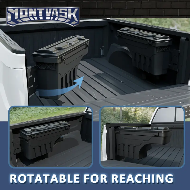 CROSSDESIGN Plastic Trunk Storage Organizer - 2x Weather-Seal Boxes, Lockable Locks with Key Cover, ABS Wind/Dust Guard, M8 Bolt Mount, Installation Brackets for 99-07 Chevy/GMC Silverado Sierra 1500/2500/3500 Left & Right Rear Cargo Organizing