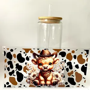 Cow print, highland cow glass cup