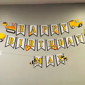 Construction Trucks Banner- Construction Trucks Party Decor-Name and Age