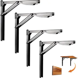 24 inch Black Sturdy Folding Shelf Brackets, Heavy Duty Adjustable Steel Wall Mounted Collapsible Shelf Bracket, Max Load 550lb