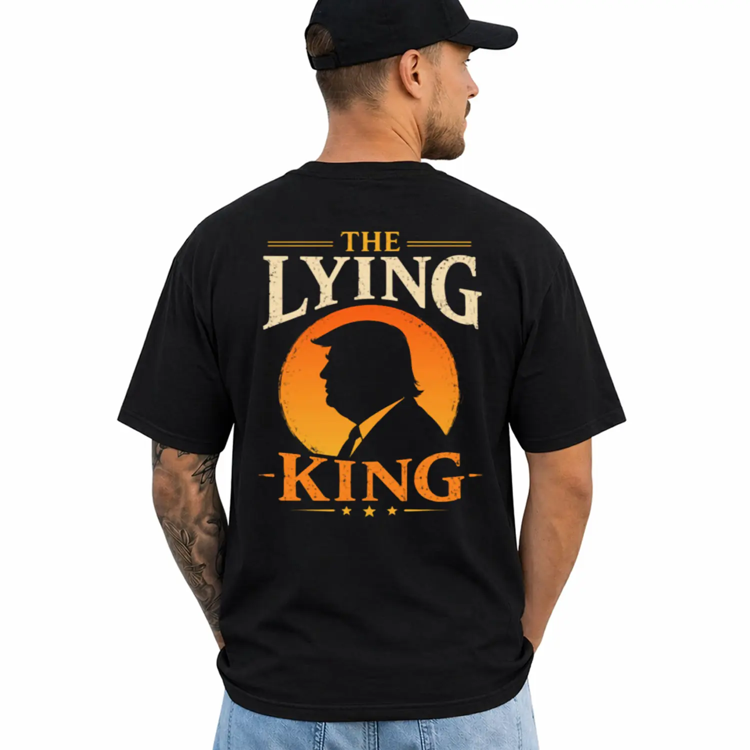 The Lying King Political Satire T-Shirt, Short Sleeve Printed Graphic Shirt, Daily Casual Cotton Menswear