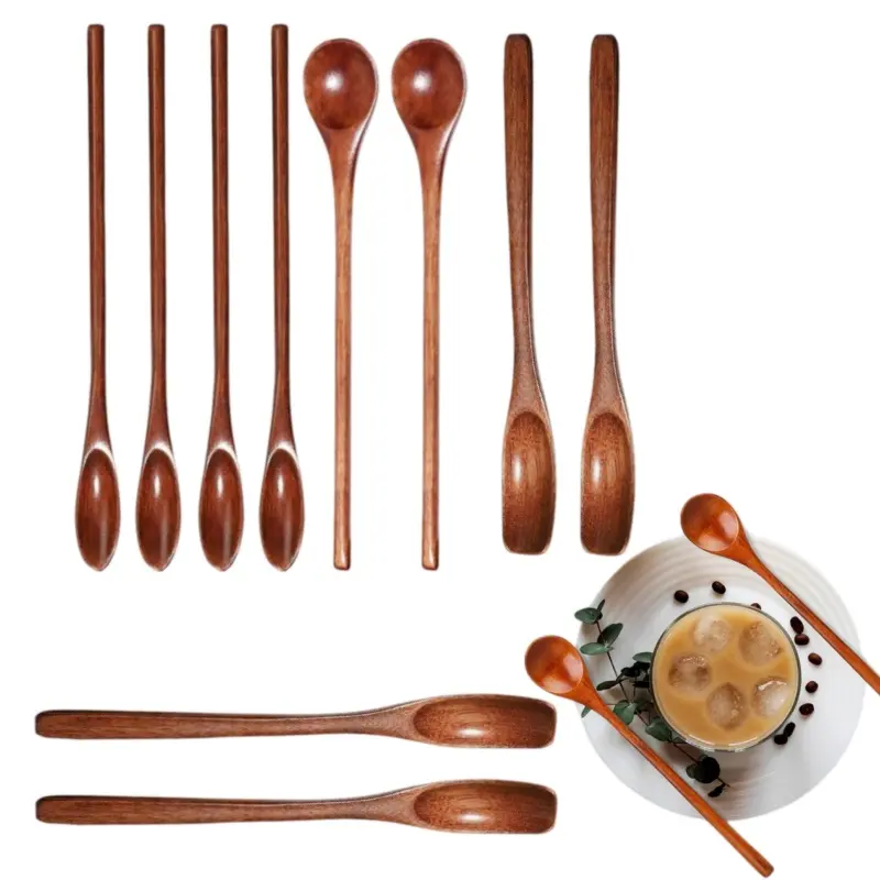 12pcs Wooden Coffee Spoons, Long Handle Mixing Wooden Spoon, Handmade Stirring Teaspoon, for Kitchen Stirring Mixing Coffee Tea Beverage ﻿