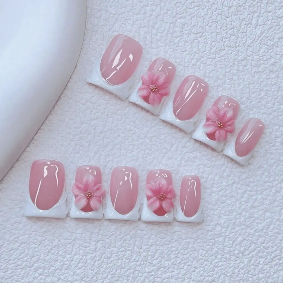 10-Piece Y2K Style Duckbill Nail Art Sticker Set, Handmade French Manicure & Floral Nail Designs, Perfect for Women & Girls