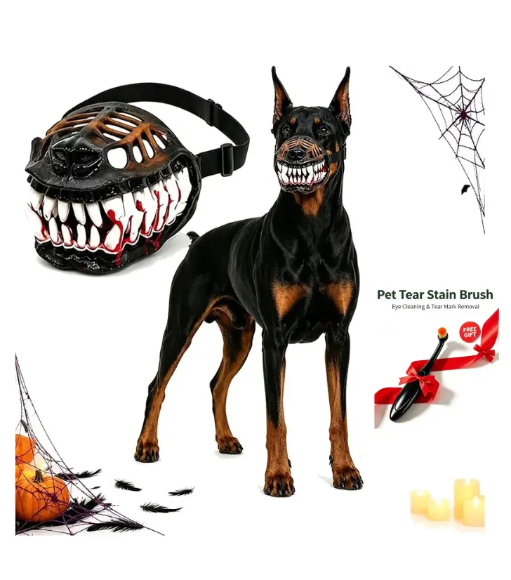 Hell Hound Monster Muzzle, Scary Natural Latex Dog Costume Muzzle, Lifelike Teeth Terror Pet Beast Mask with Adjustable Straps, L Size, Great Halloween Cosplay Decor, Bonus Pet Supplies Included